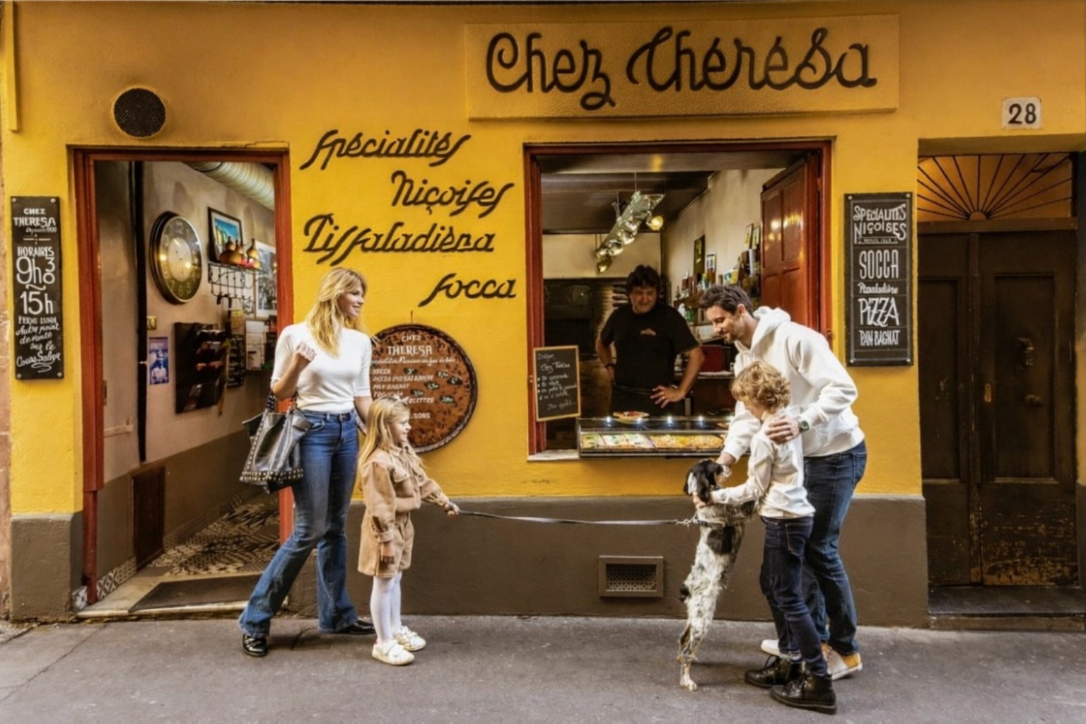 Chez Thérésa avec le patron devant le restaurant, 28 Rue Droite Vieux-Nice
